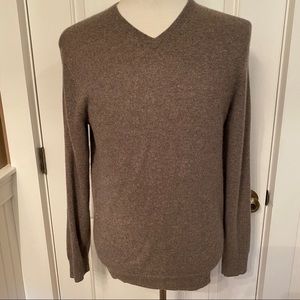 F&F FLORENCE AND FRED MENS SWEATER V-NECK CASHMERE BROWN GRAY TAUPE SIZE M